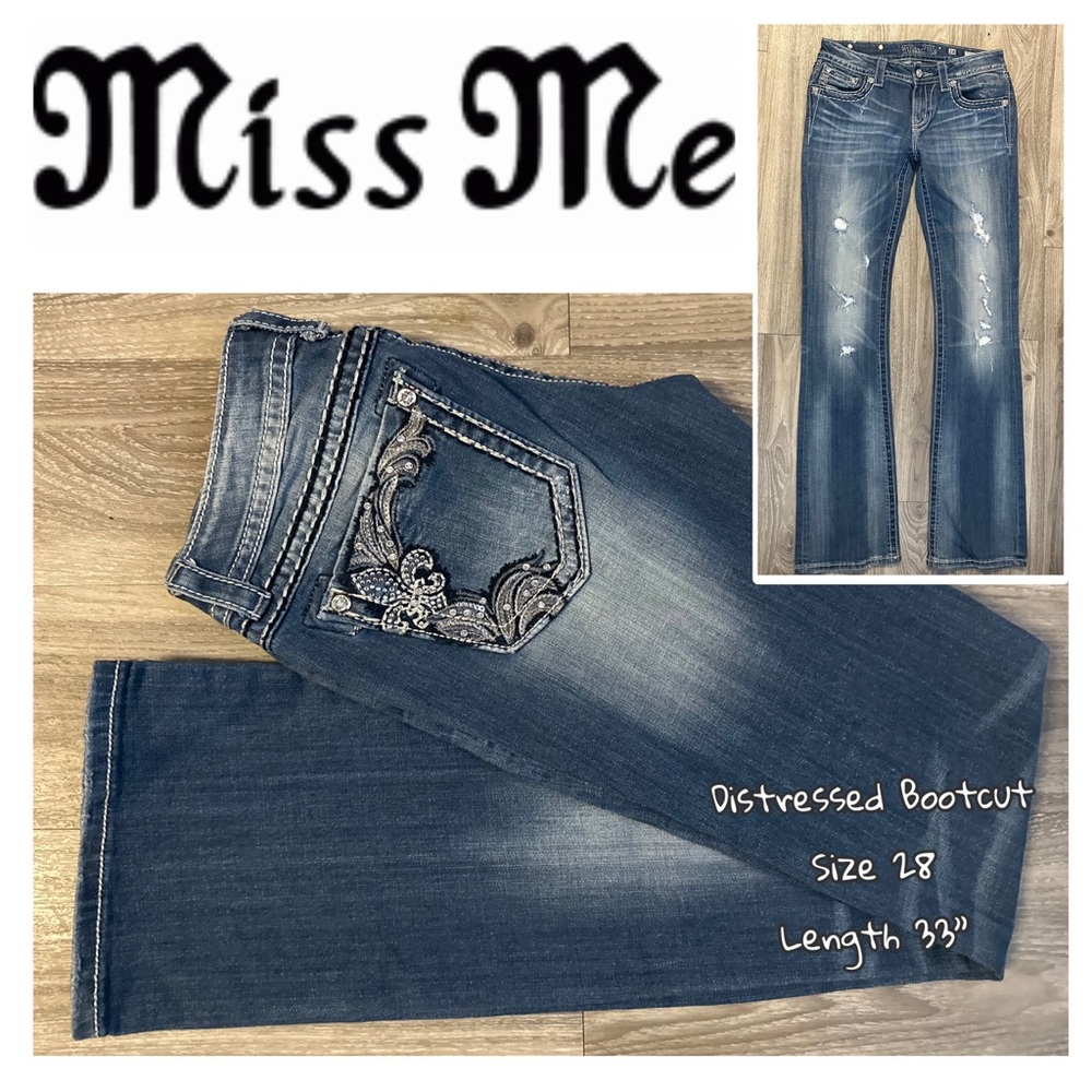 LIKE NEW! Miss Me Boot Cut Distressed Jeans - Size 28